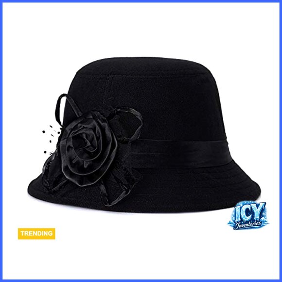 Vintage Felt Cloche Hat Winter Floral Fedora Bucket Hat 22.83\